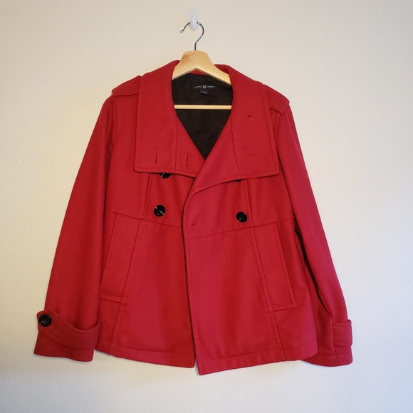 Gap Red Wool Pea Coat sz S - Picture 4 of 5